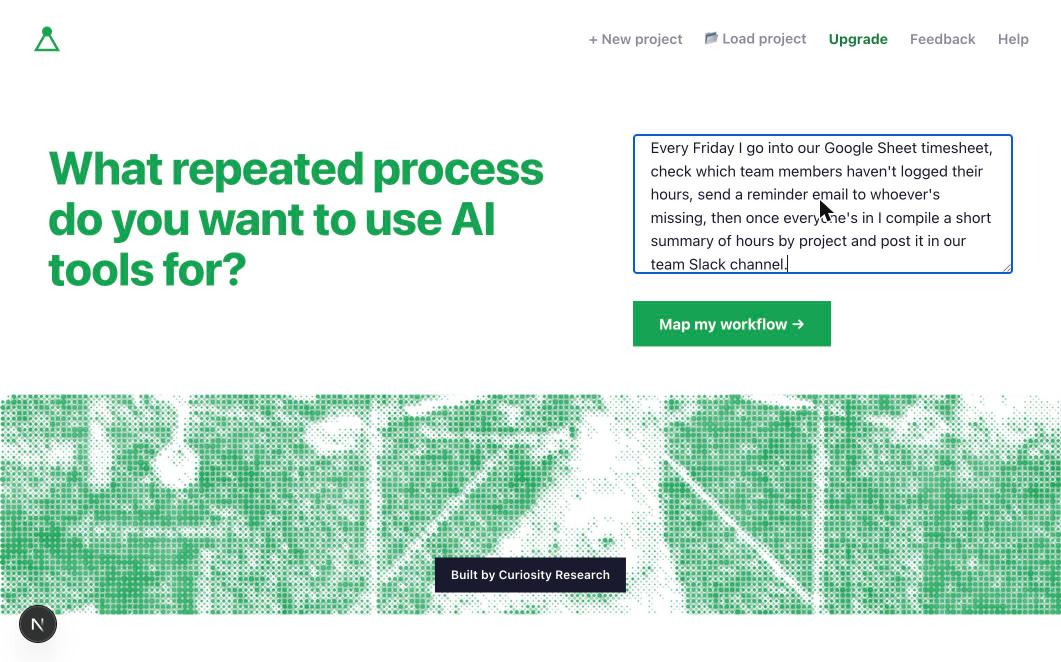 The landing page's text box with a first-pass process description typed in