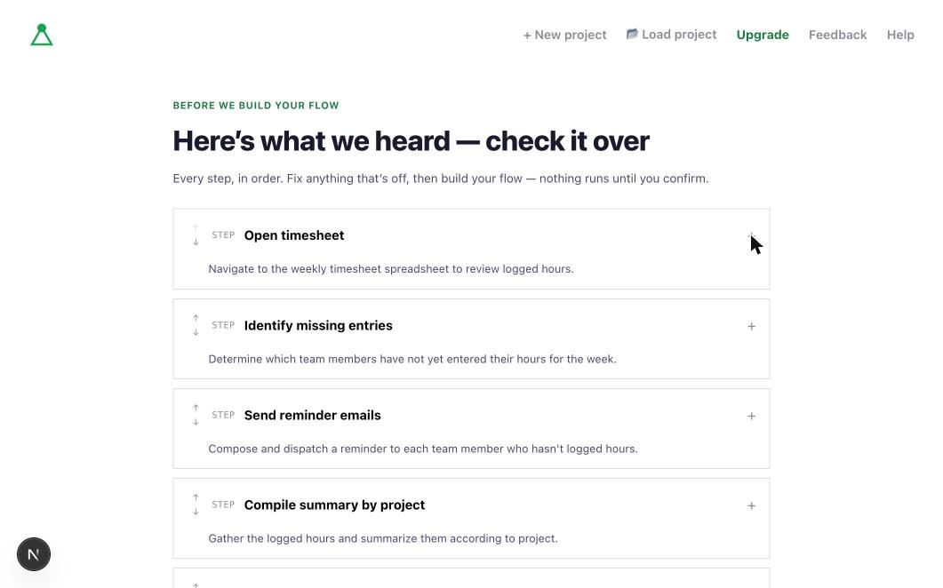 The review screen listing every decomposed step, ready to check and confirm