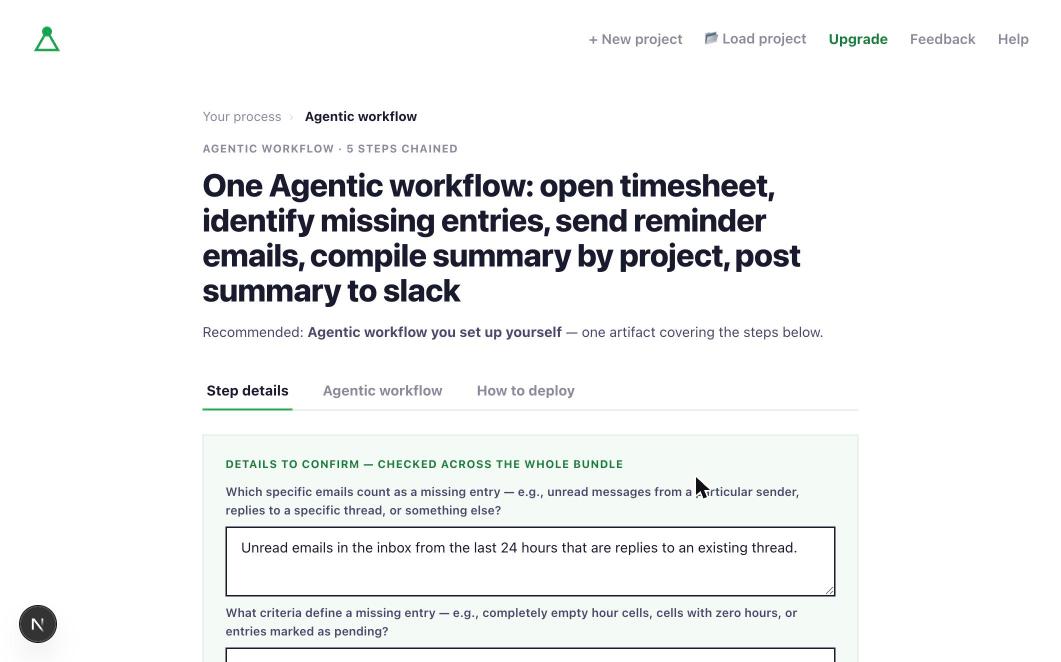 The details page asking for a few specifics before generating the artifact, with smart defaults pre-filled